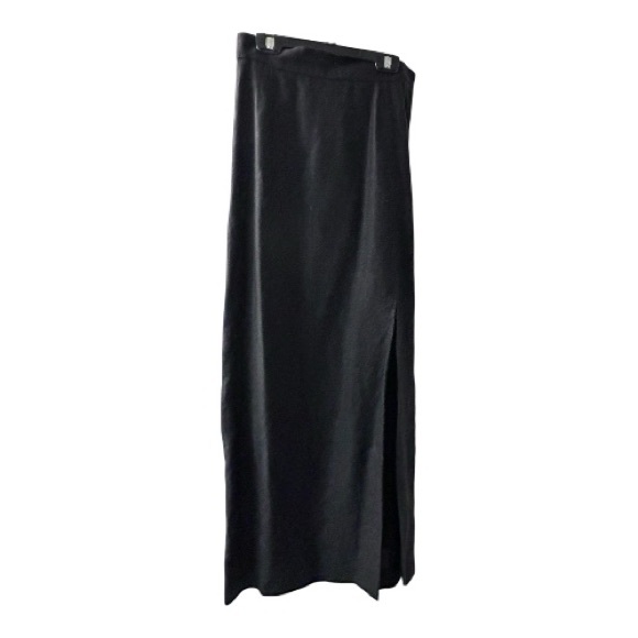 Powerline Canada Black Linen Maxi Skirt High Waist Sexy Slit Minimalist Luxury - Picture 2 of 14
